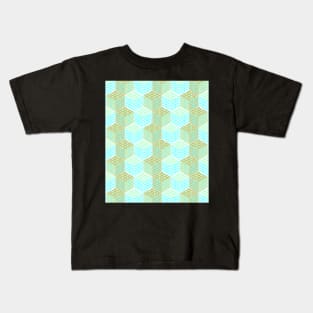 Cubes in teal and golden chevron Kids T-Shirt